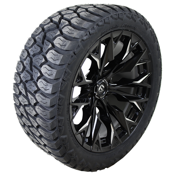 20x9 Fuel Offroad FLAME D803 Black/Milled 33x12.50R20 AMP Tires Terrain Pro A/T
