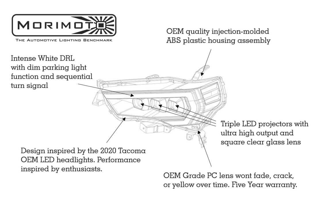 Morimoto | XB LED Headlights Toyota | 4Runner 14-22 Pair ASM Amber DRL Gen 2