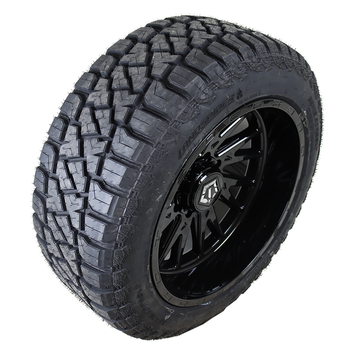 22x12 TIS 547B All Black 35x12.50R22 LandSpider Tires Wildtraxx R/T