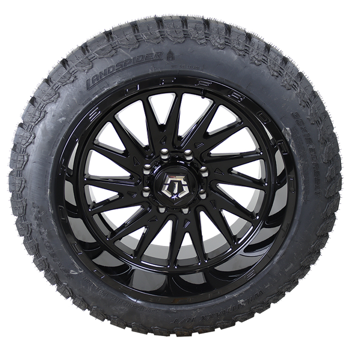 22x12 TIS 547B All Black 35x12.50R22 LandSpider Tires Wildtraxx R/T