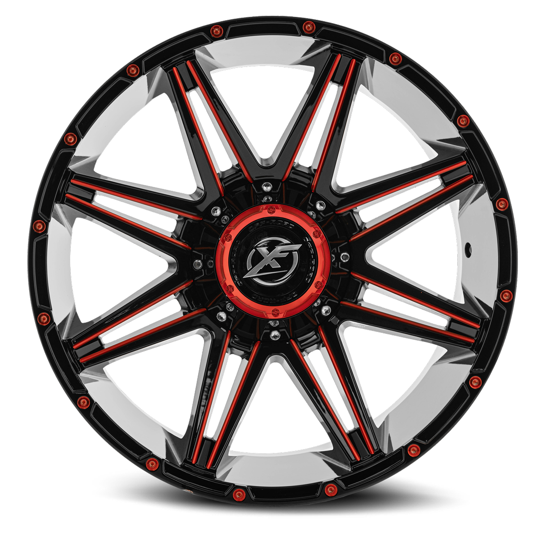 XF Offroad Wheels XF-220 Gloss Black Red Milled 17x9 0mm Offset 8x165.1 (8x6.5),8x170