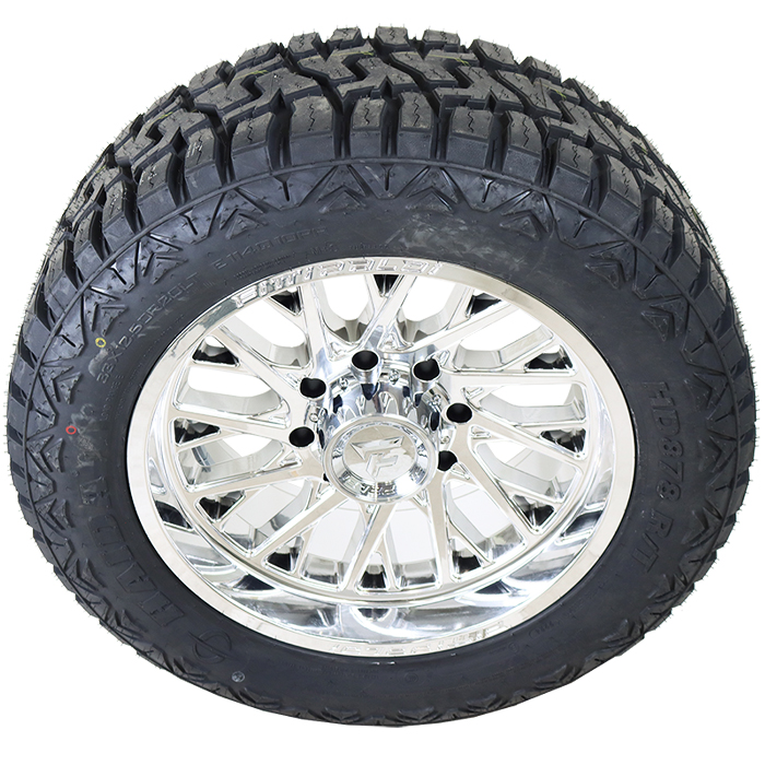 20x9 Fittipaldi FA08MC Chrome 35x12.50R20 Haida Tires HD878 Rugged Terrain R/T