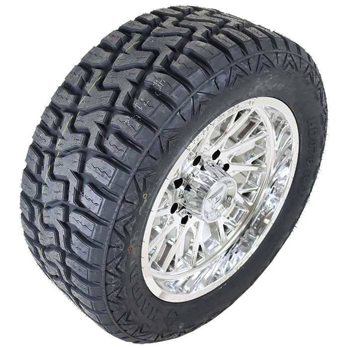 20x9 Fittipaldi FA08MC Chrome 35x12.50R20 Haida Tires HD878 Rugged Terrain R/T