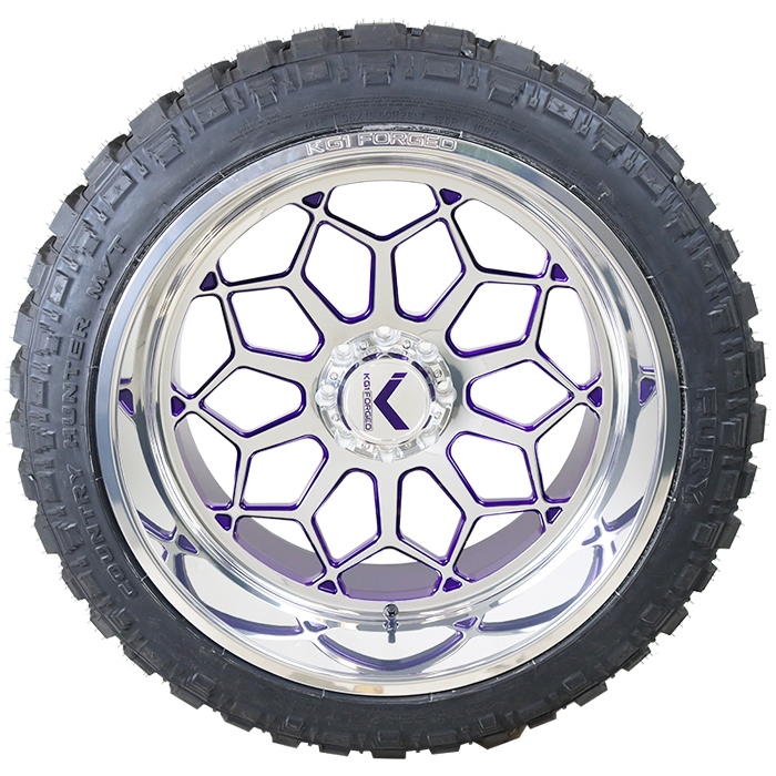 KG1 Forged Spreader Polished Purple Milled Fury Country Hunter M/T