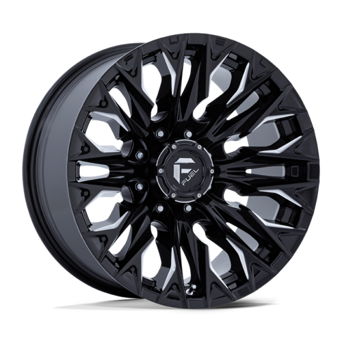 20x9 Fuel Offroad FLAME D803 Black/Milled 33x12.50R20 AMP Tires Terrain Pro A/T